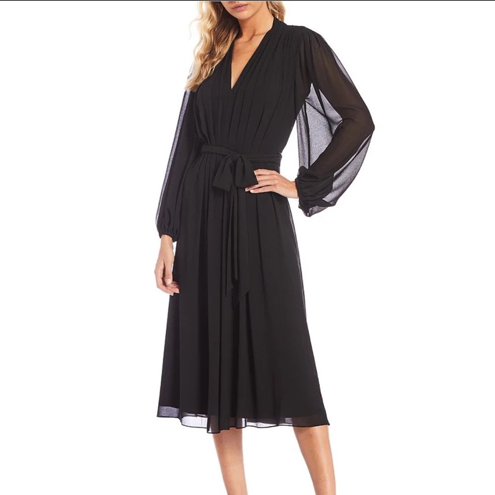 Alex Marie Hayden Tie Waist V-Neck Blouson Sleeve A-Line Chiffon Midi Dress 8